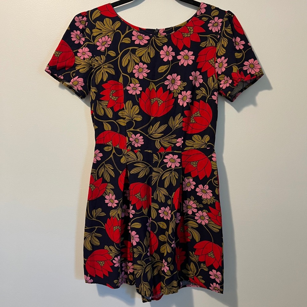 Princess Highway Floral Romper Navy Red Pink Short Sleeve Viscose PGFL229 Size 6